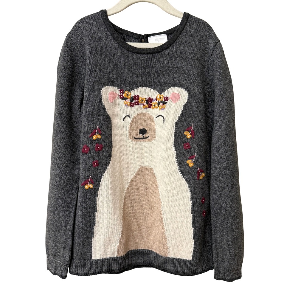 Hanna Andersson Kids Family Bear Sweater Wool Size 140/US 10 Dark Heather Grey